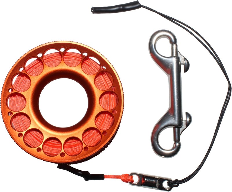 DiveTec 98FT SCUBA DIVING REEL – Aluminum Spool with Dual-Ended Snap, Vibrant Orange Anti-Twist Nylon Line, Large Center Opening & Hanging Buckle for Wreck/Reef Diving (ORANGE) - Image 2